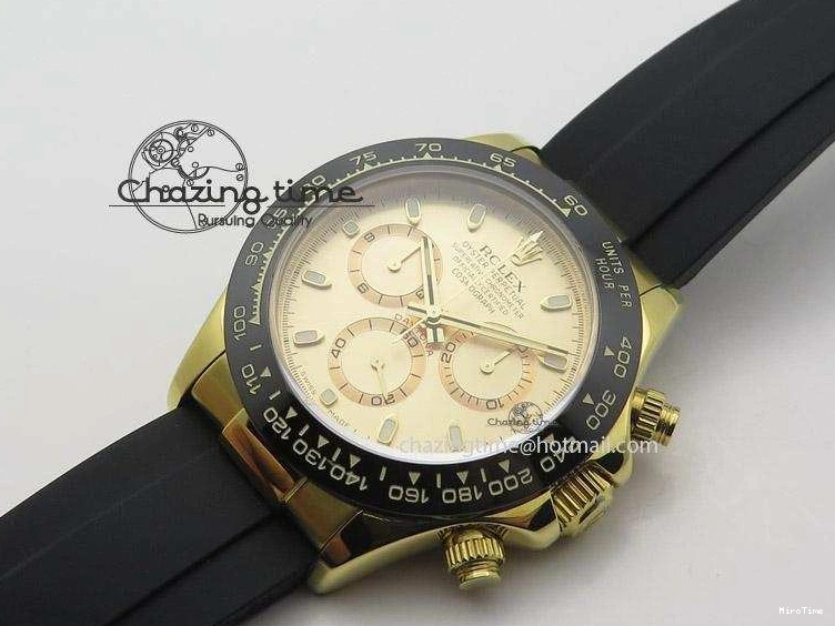 MiroTime 0403 Stylish Daytona YG BP Maker Gold Dial Sticks Markers On Rubber Strap A7750@ 4012